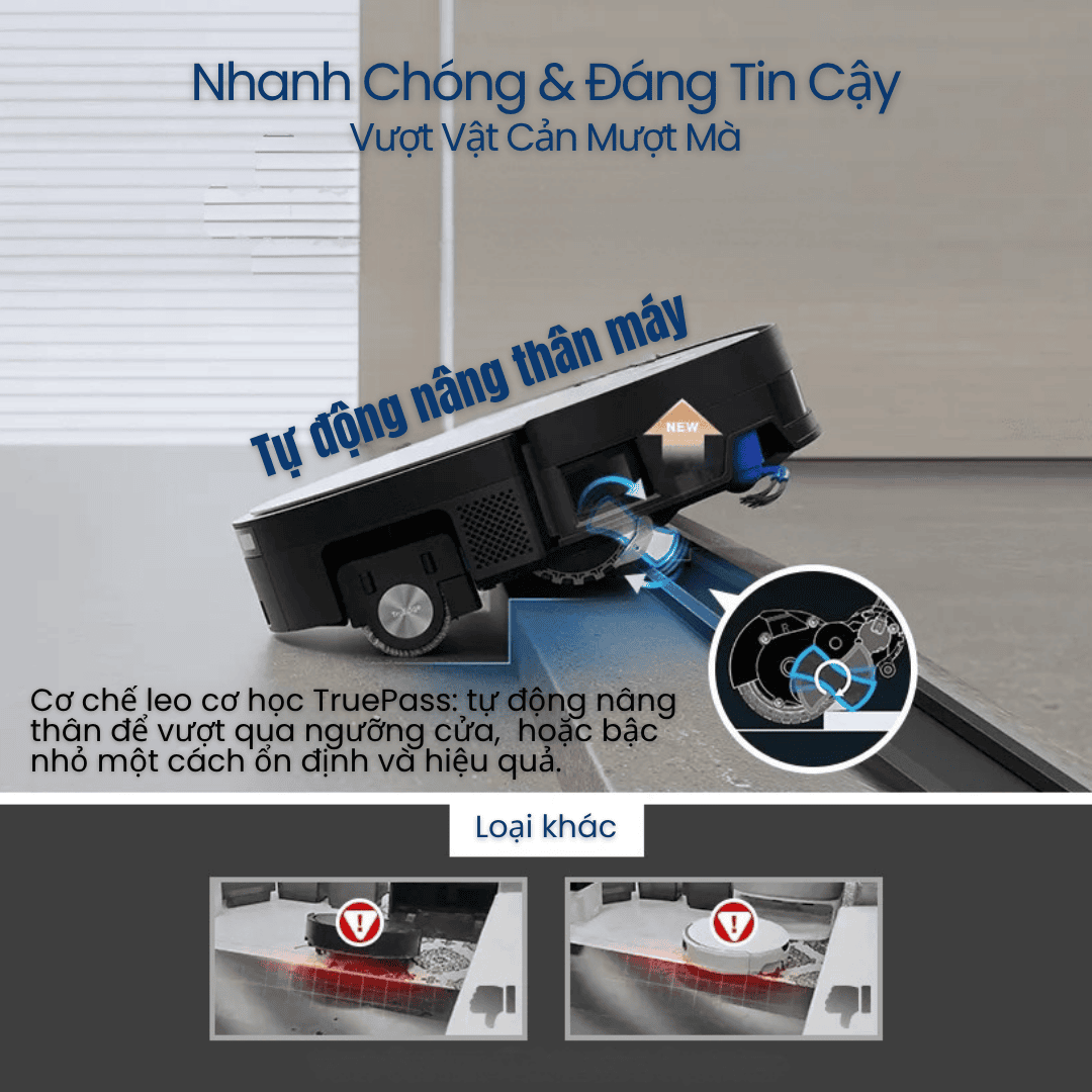 tự động nâng thân máy, vượt vật cản