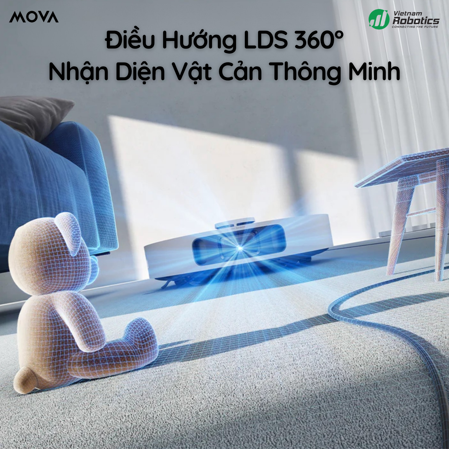 MOVA E50 Ultra dùng hệ thống Laser LDS 360° để quét và lập bản đồ.