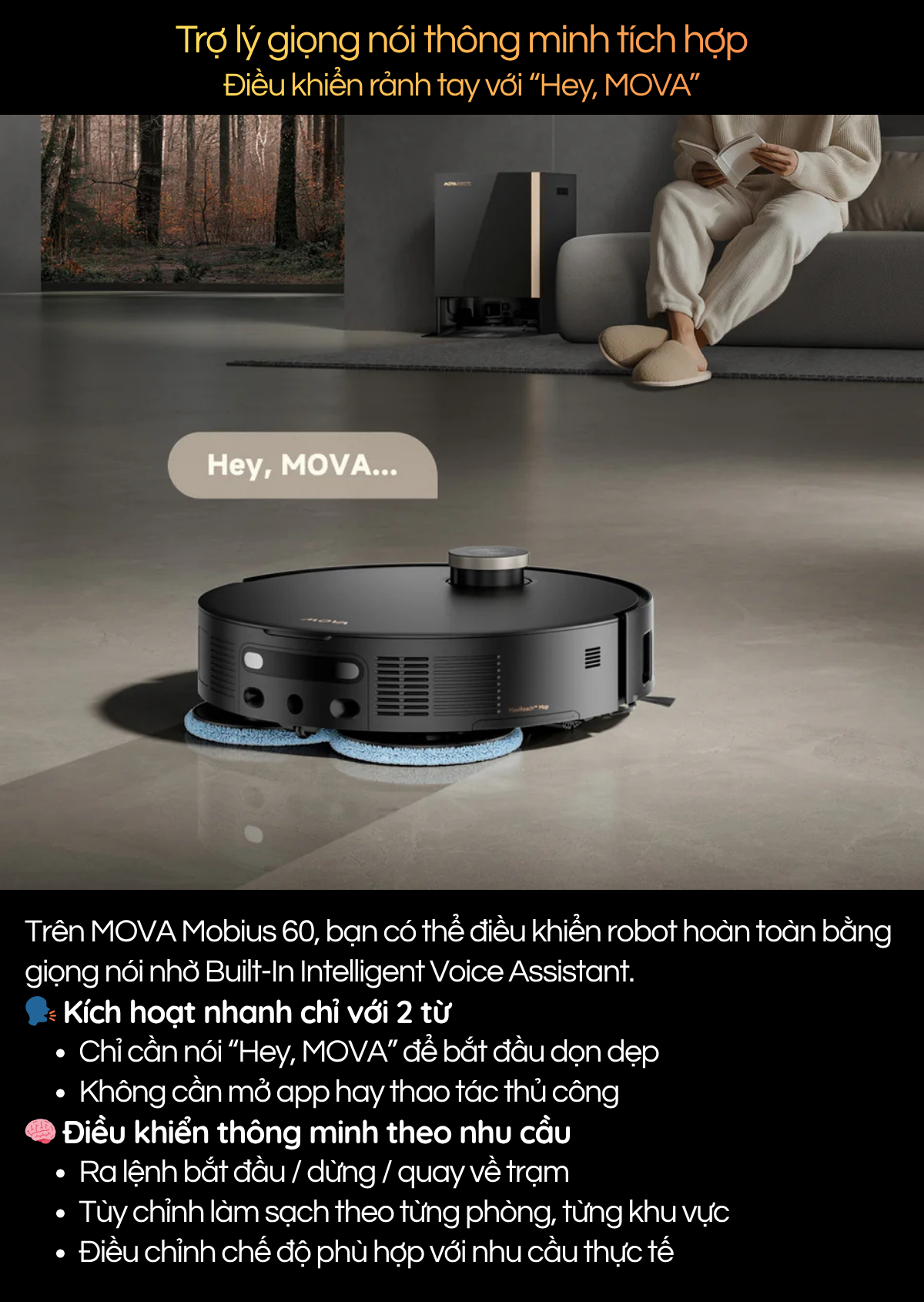 Trợ lý giọng nói thông minh tích hợp Điều khiển rảnh tay với “Hey, MOVA”