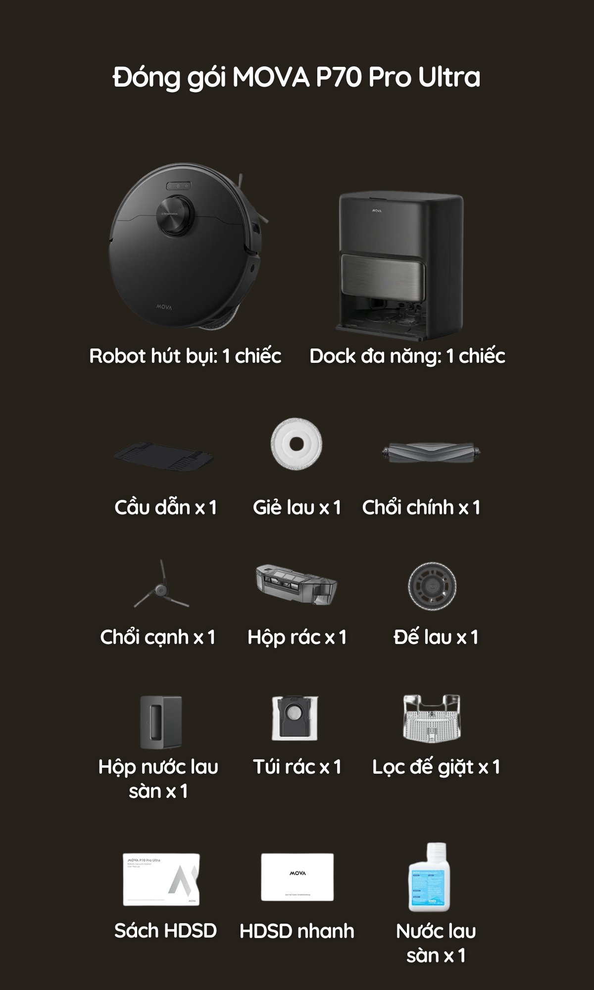 MOVA P70 Pro Ultra - chi tiết đóng gói sản phẩm