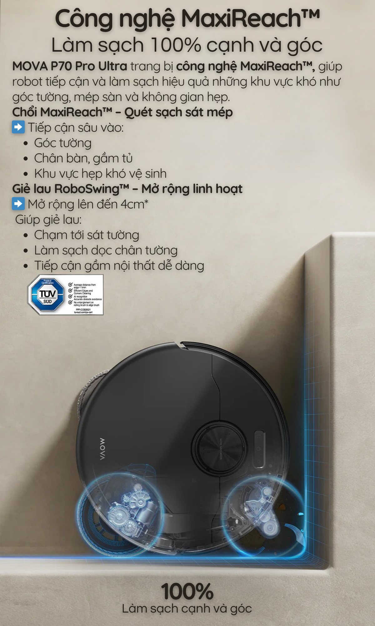 Công nghệ MaxiReach™ Làm sạch 100% cạnh và góc