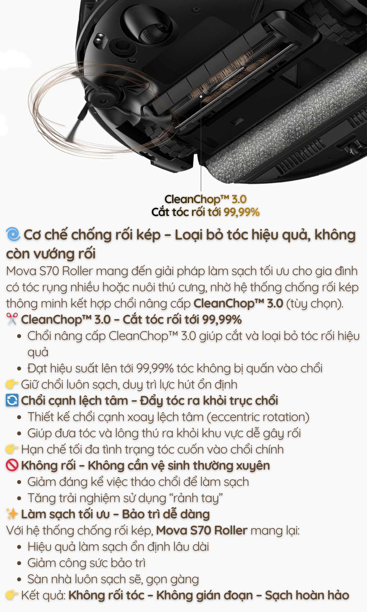 Cơ chế chống rối kép – Loại bỏ tóc hiệu quả, không còn vướng rối