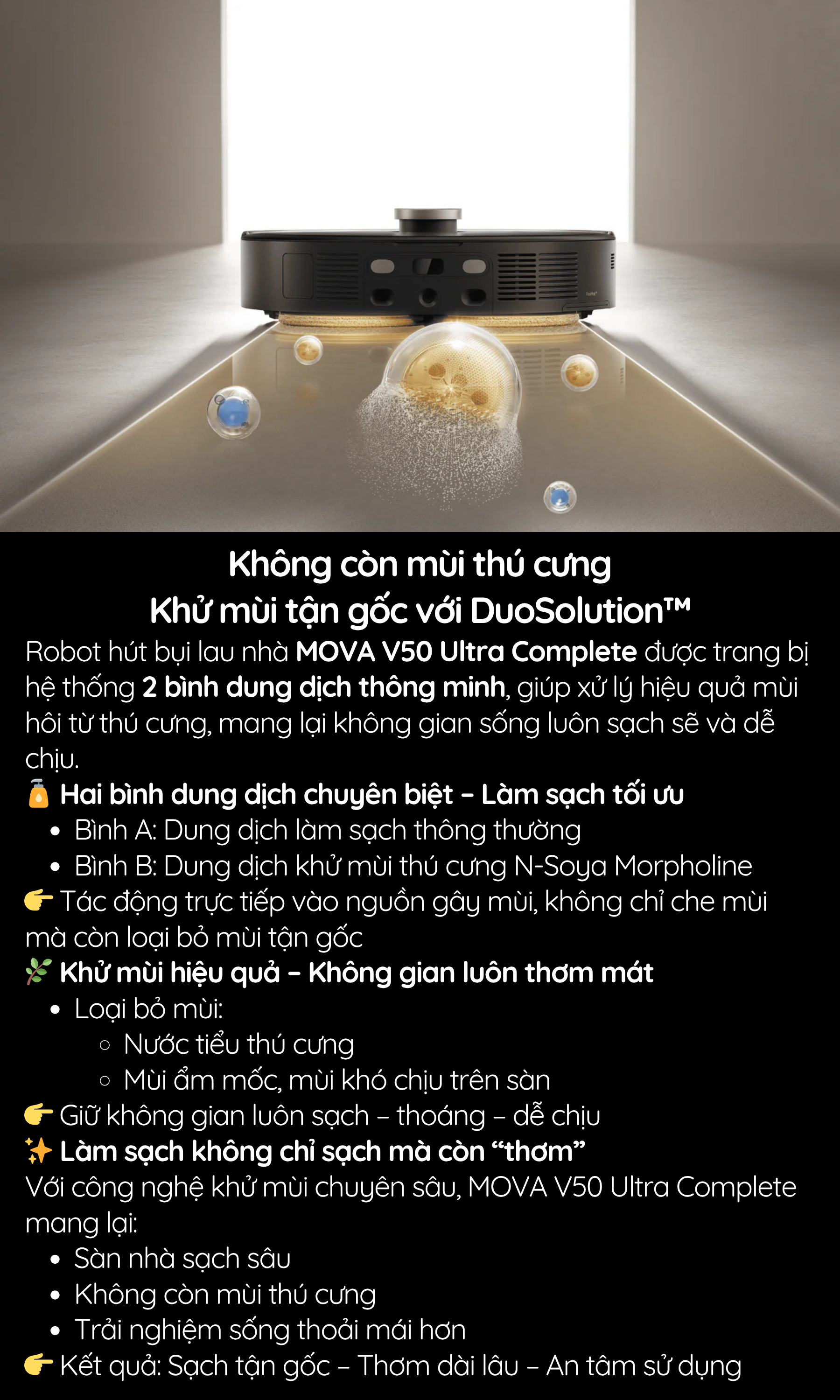 Không còn mùi thú cưng Khử mùi tận gốc với DuoSolution™