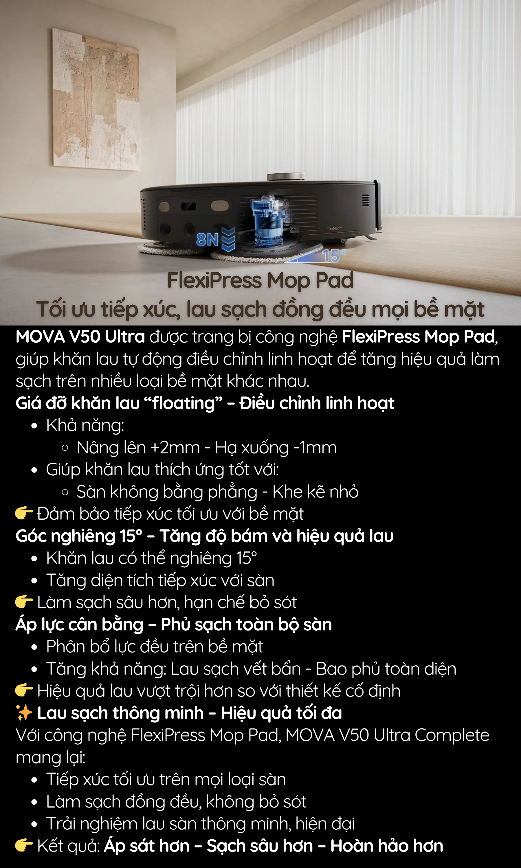 FlexiPress Mop Pad Tối ưu tiếp xúc, lau sạch đồng đều mọi bề mặt