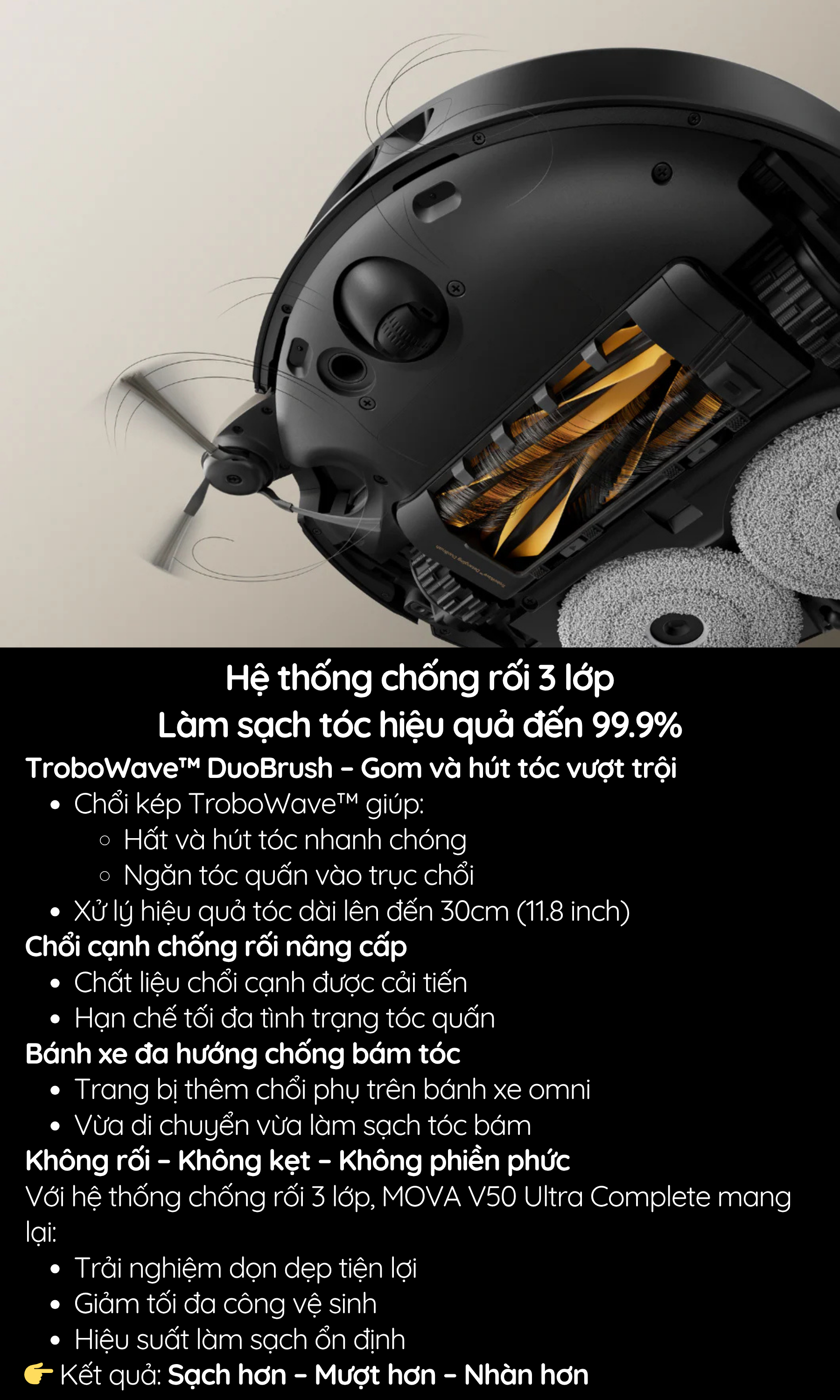 Hệ thống chống rối 3 lớp Làm sạch tóc hiệu quả đến 99.9%