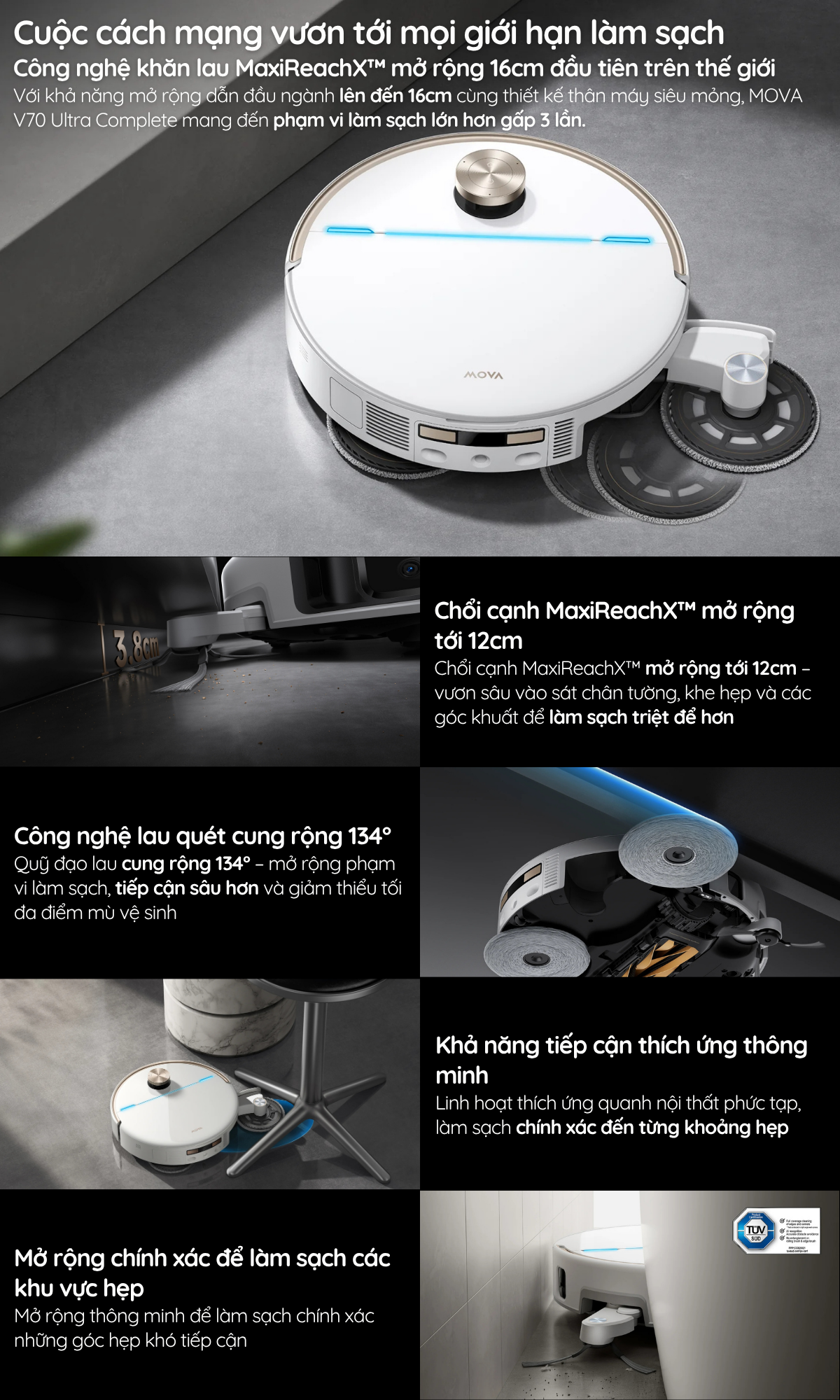 Cuộc cách mạng vươn tới mọi giới hạn làm sạch Công nghệ khăn lau MaxiReachX™ mở rộng 16cm đầu tiên trên thế giới