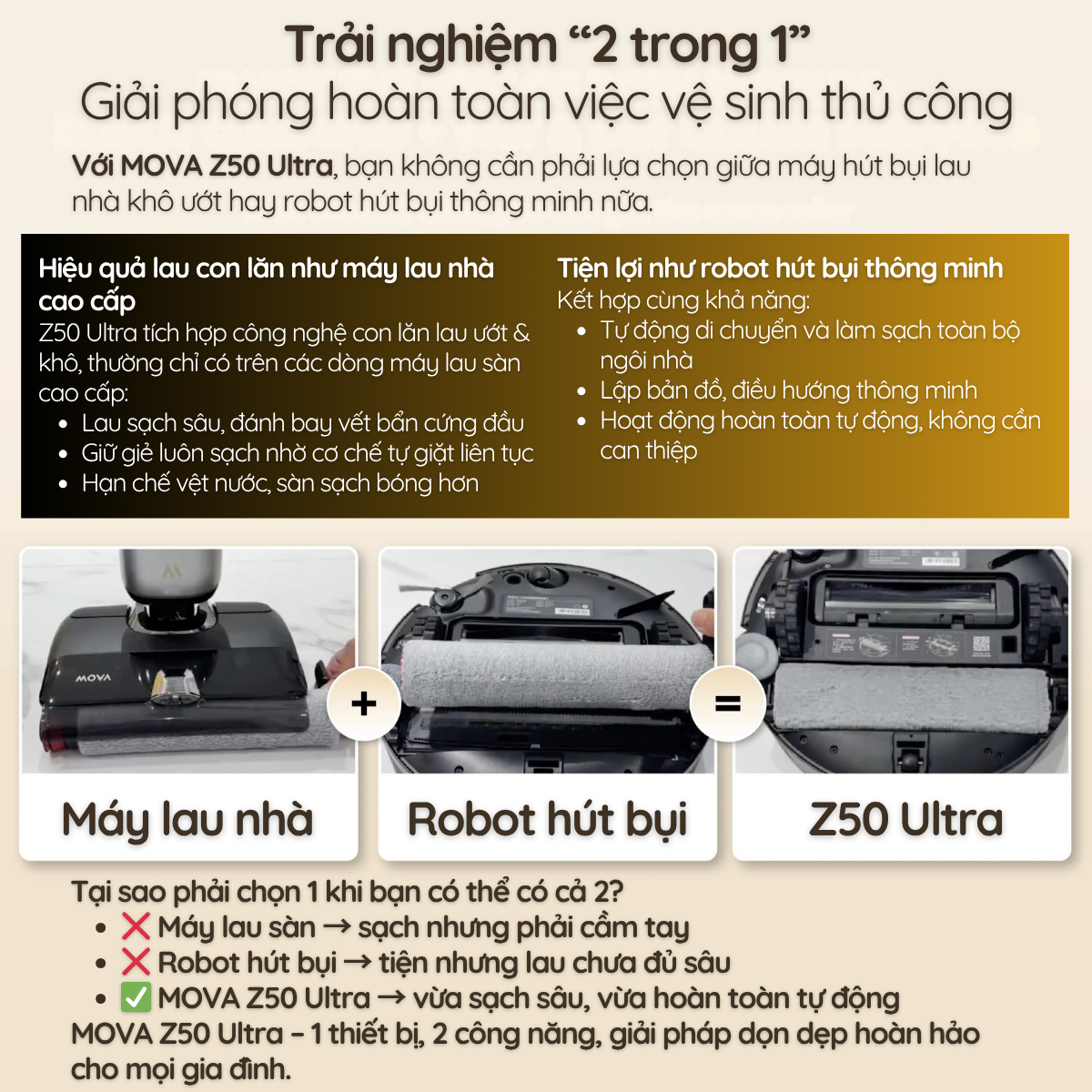 Trải nghiệm “2 trong 1” Giải phóng hoàn toàn việc vệ sinh thủ công