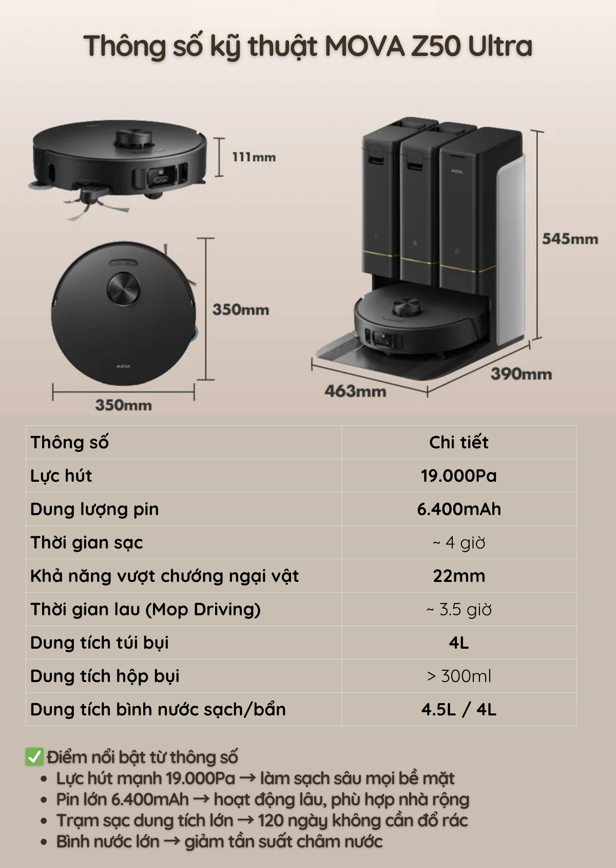 MOVA Z50 Ultra - thông số kỹ thuật