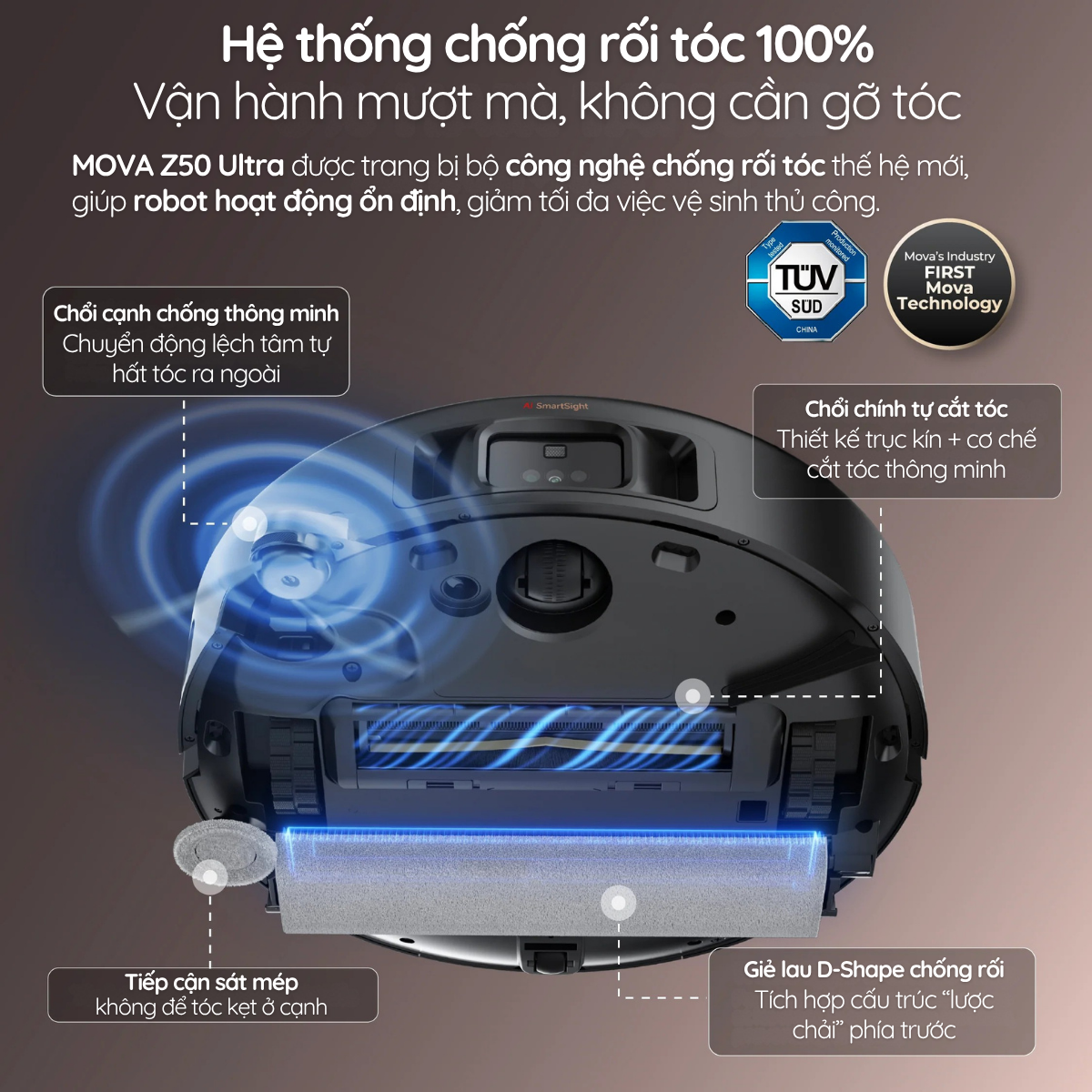 Hệ thống chống rối tóc 100% Vận hành mượt mà, không cần gỡ tóc