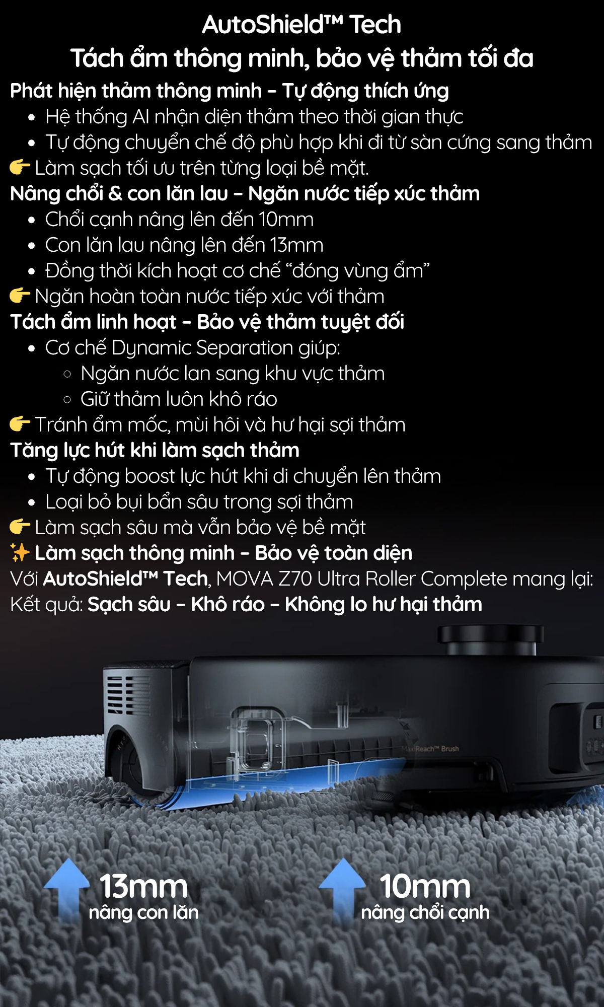 AutoShield™ Tech Tách ẩm thông minh, bảo vệ thảm tối đa