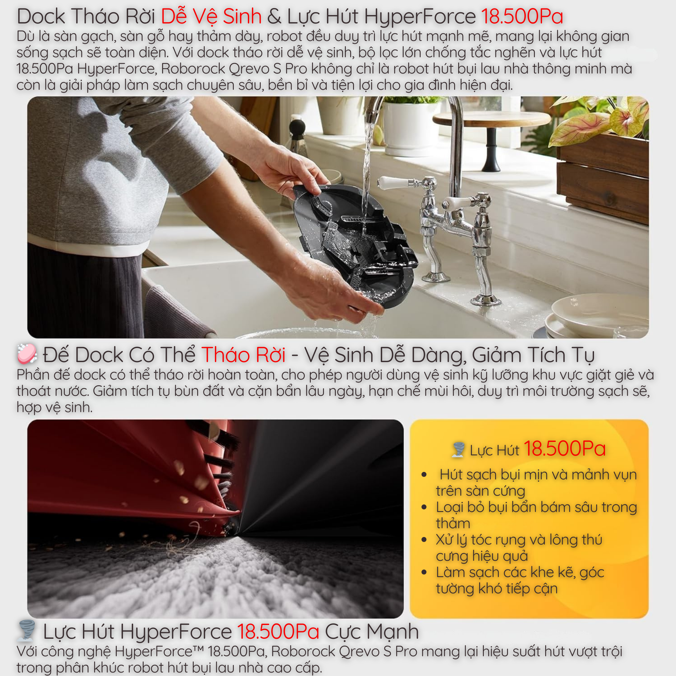 Dock Tháo Rời Dễ Vệ Sinh & Lực Hút HyperForce 18.500Pa