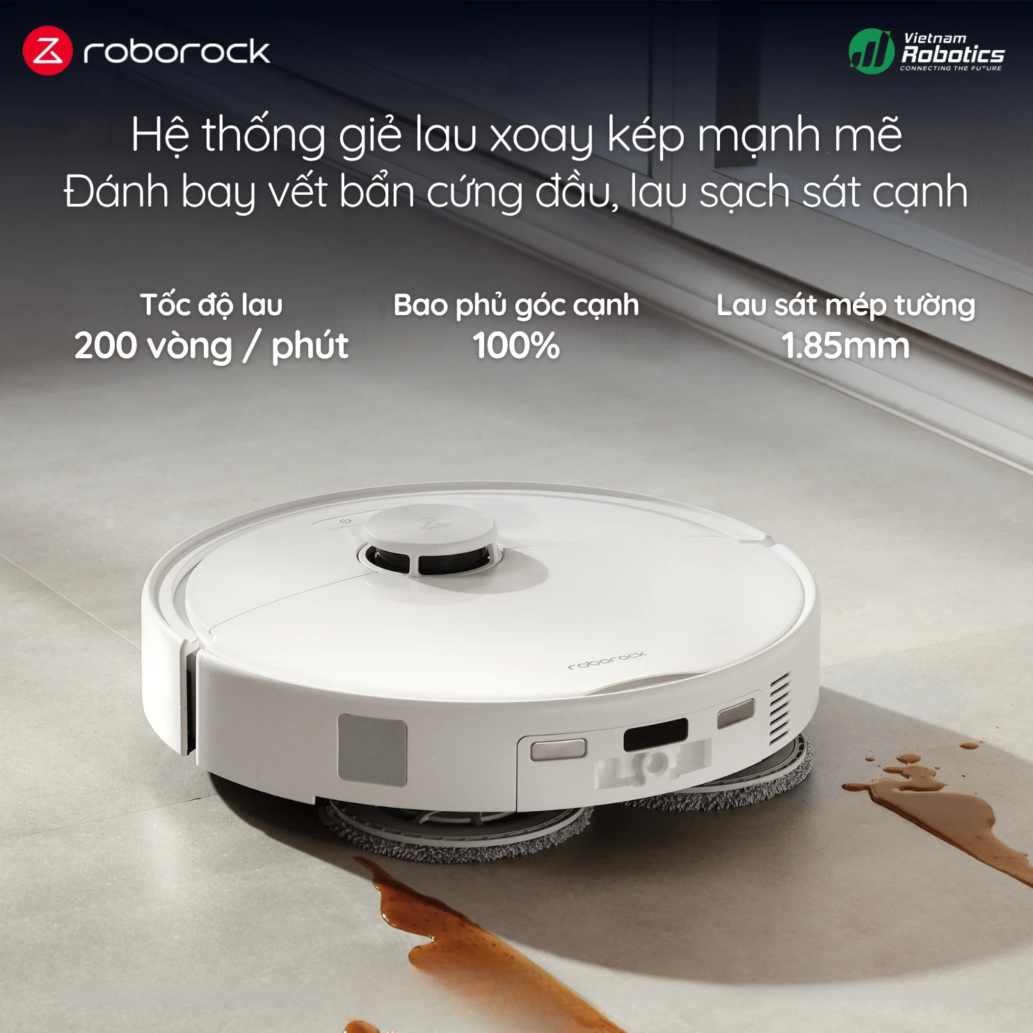 Hệ thống giẻ lau xoay kép mạnh mẽ Đánh bay vết bẩn cứng đầu, lau sạch sát cạnh