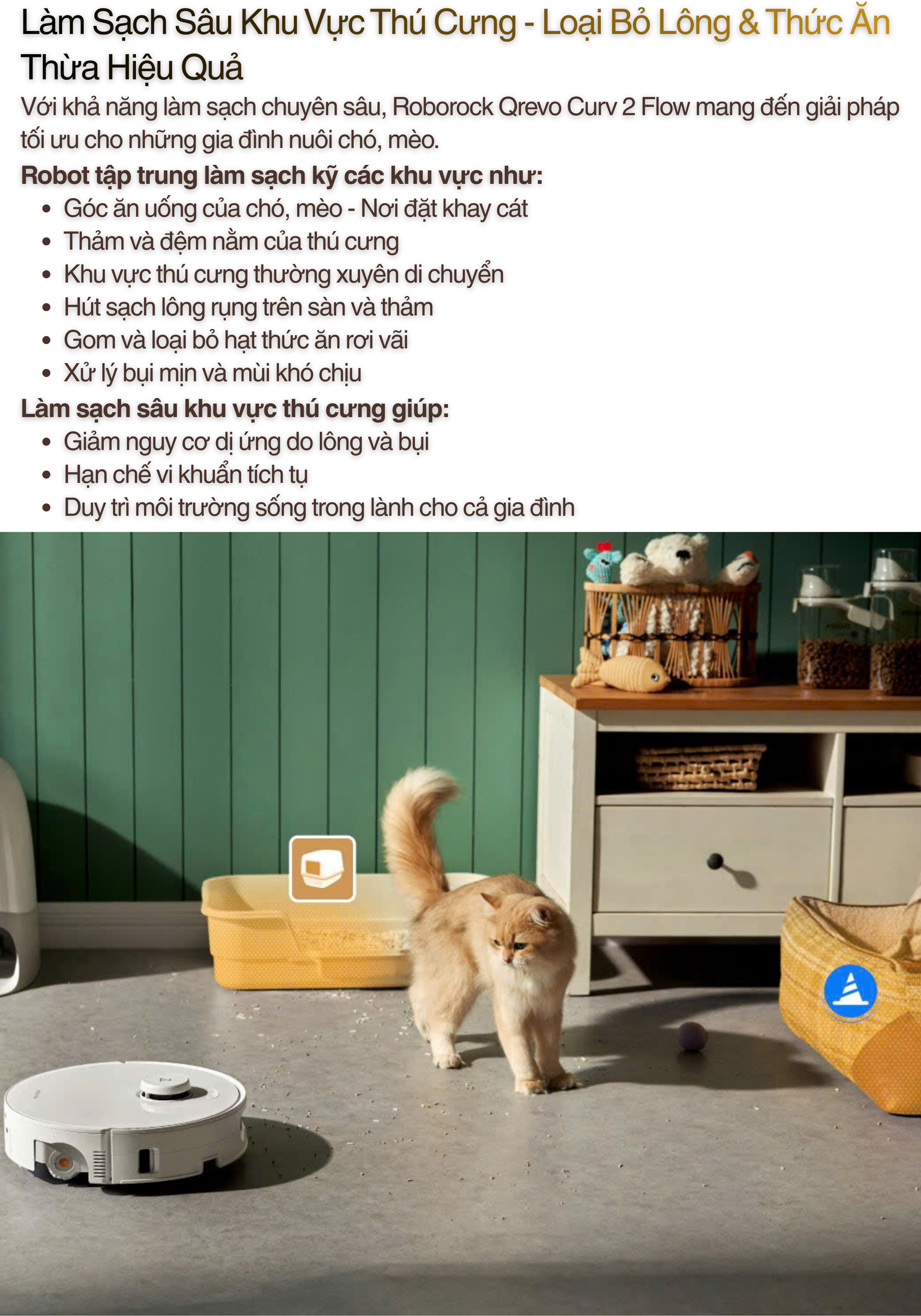 Làm Sạch Sâu Khu Vực Thú Cưng - Loại Bỏ Lông & Thức Ăn Thừa Hiệu Quả