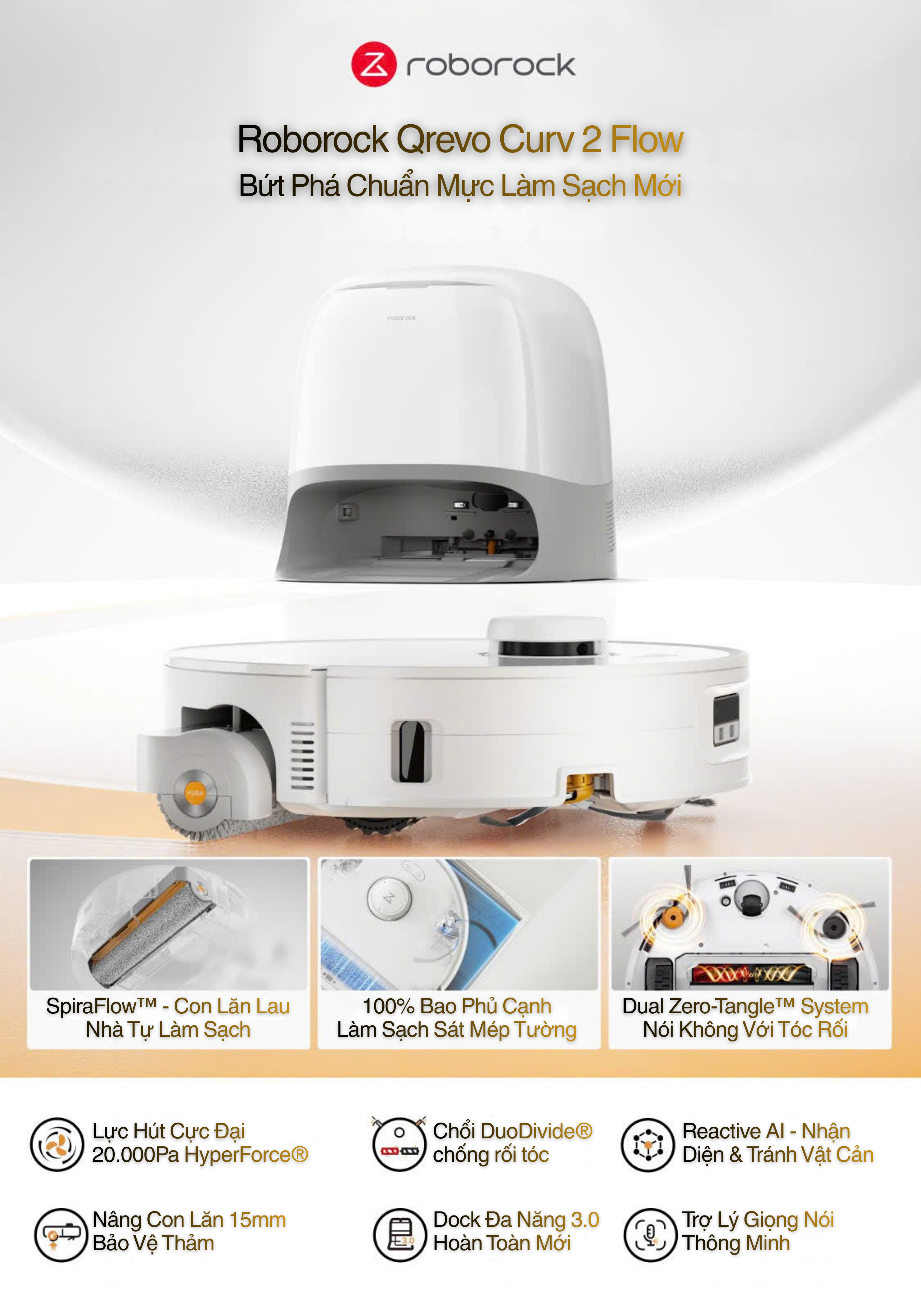 Robot Hút Bụi Lau Nhà Roborock Qrevo Curv 2 Flow - Chuẩn Mực Mới Của Làm Sạch Thông Minh