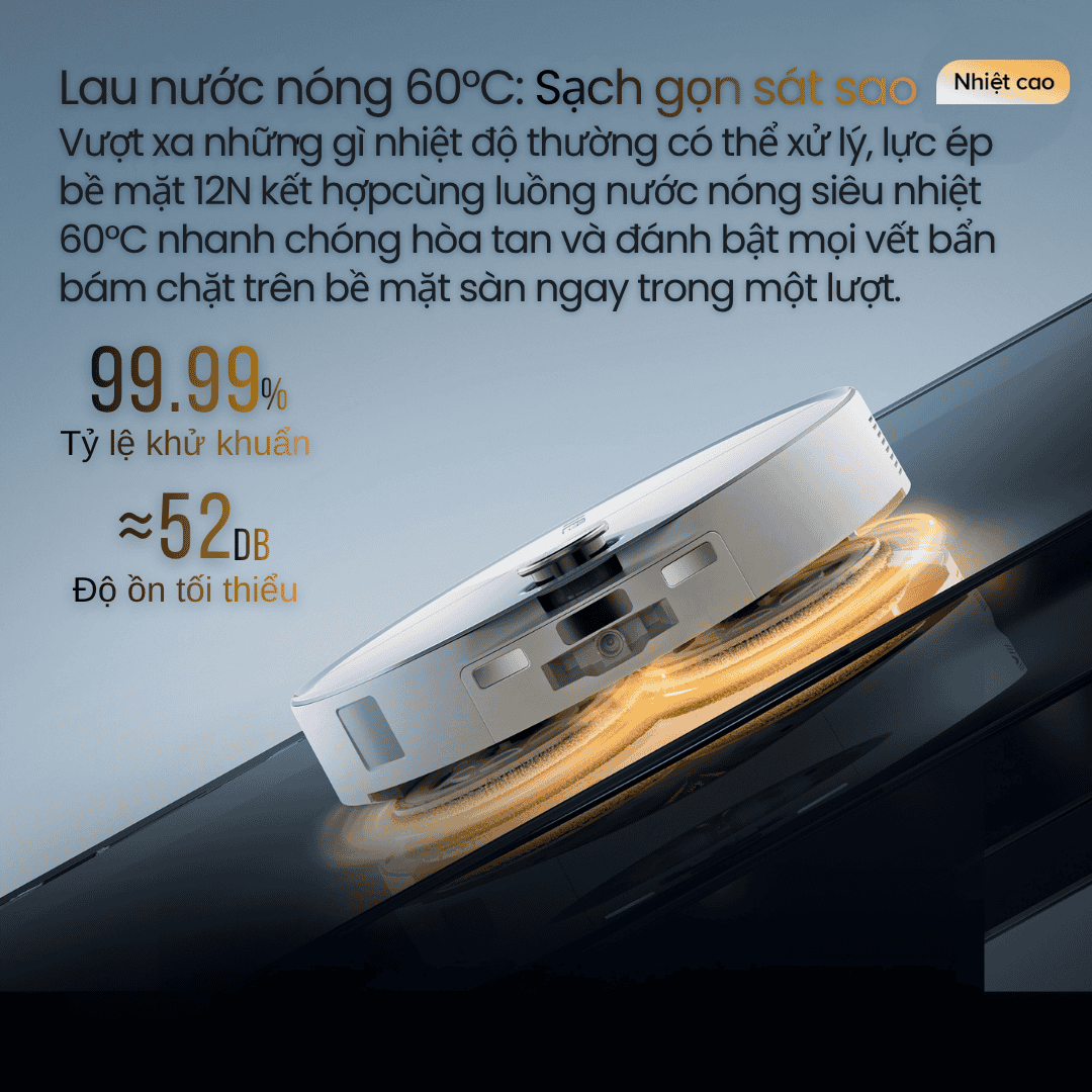 lau sàn bằng nước nóng 60°C độc quyền giúp hòa tan dầu mỡ