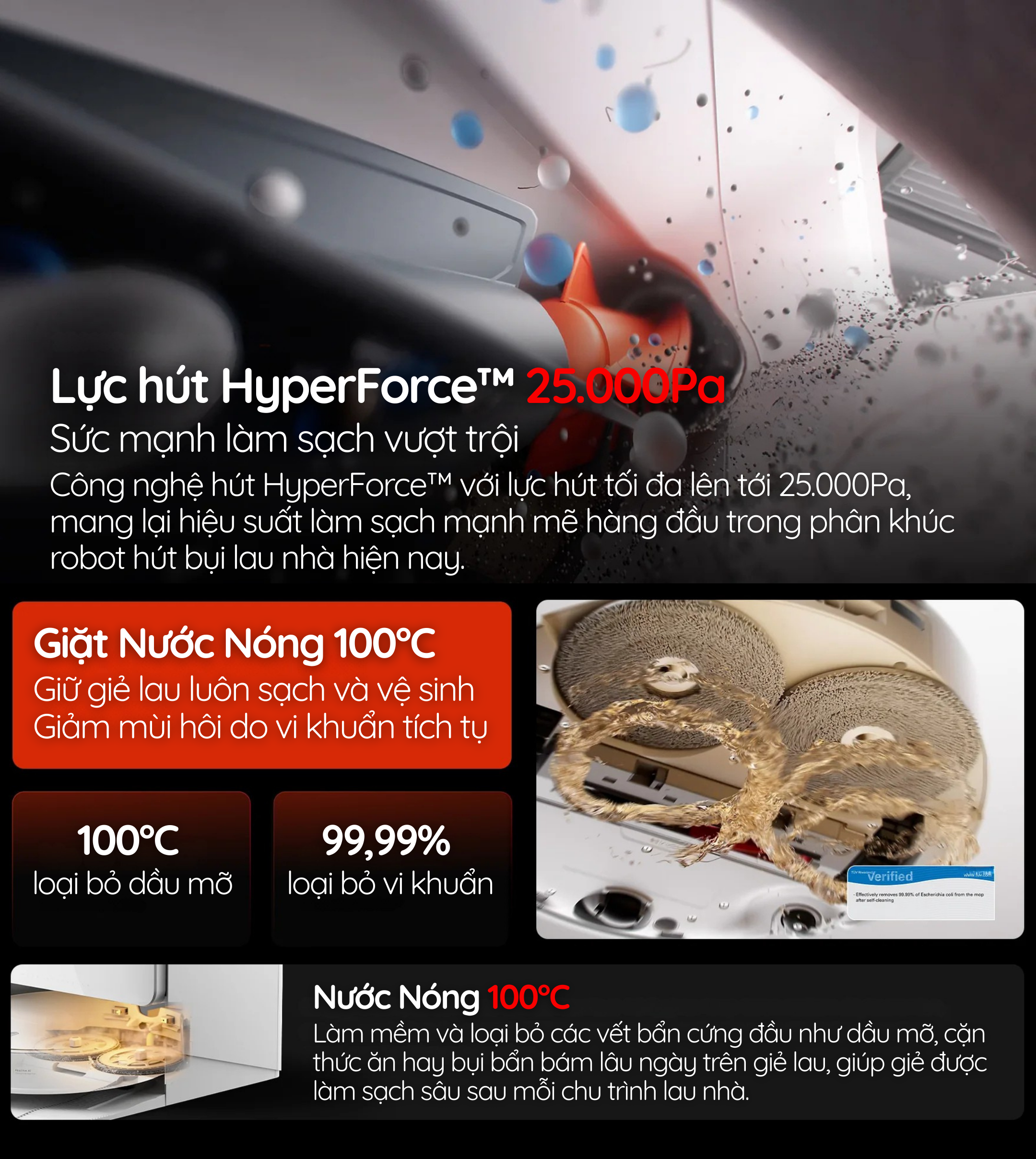 Lực hút HyperForce™ 25.000Pa - Một trong những robot hút bụi mạnh nhất hiện nay
