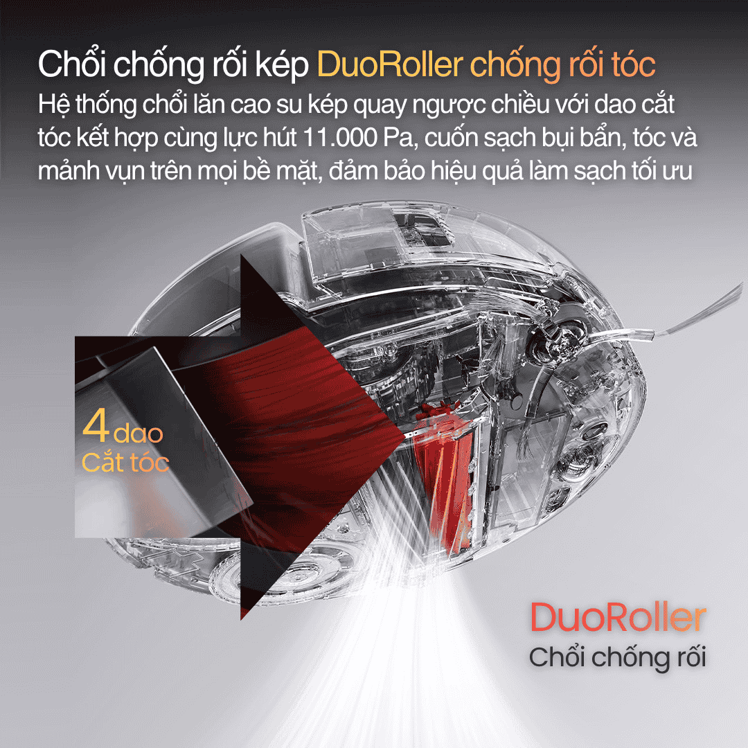 Qrevo Slim trang bị hệ thống chổi kép DuoRoller Riser