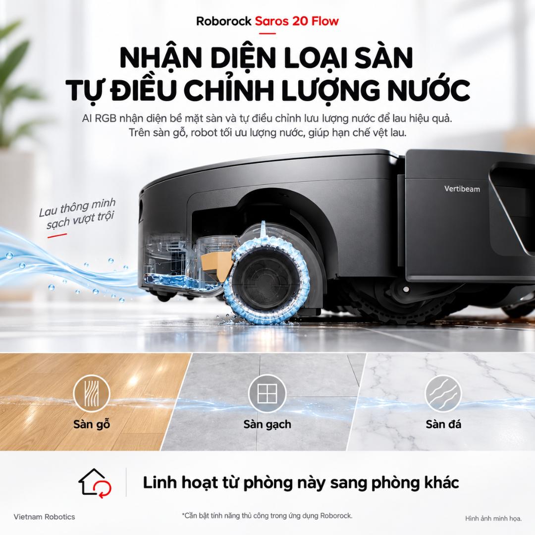 Roborock Saros 20 Flow: Robot Lau Con Lăn 36.000 Pa
