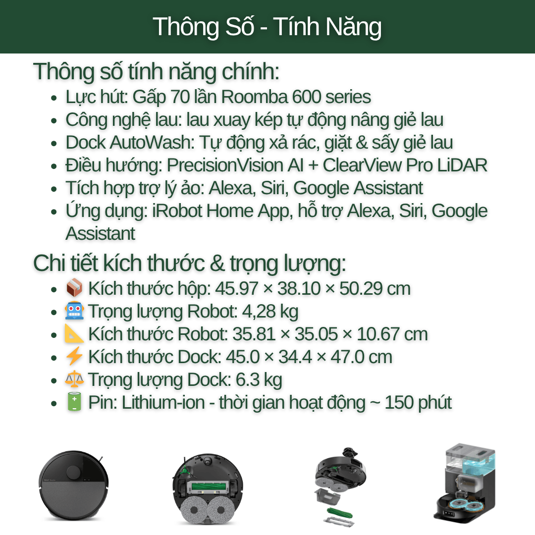 Tính năng - Thông số kỹ thuật Roomba® Plus 405 Combo