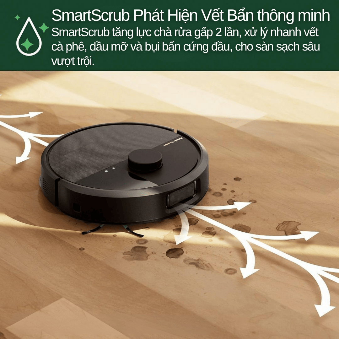 Công nghệ DualClean™ Mop Pads kết hợp SmartScrub tạo lực ép xuống sàn