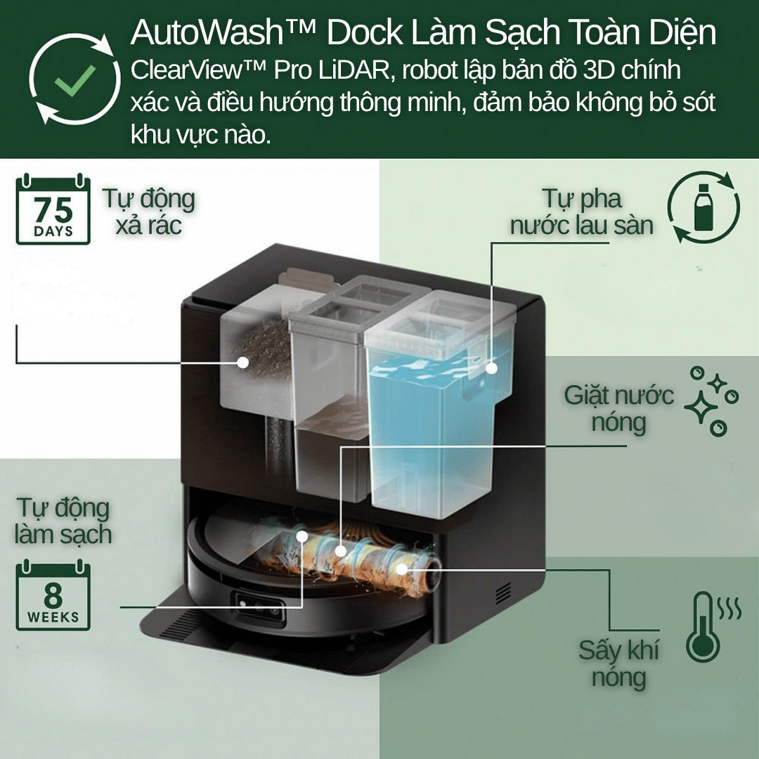 Dock AutoWash™ là điểm nhấn giúp Roomba 705 Max Combo thực sự “tự động hóa”