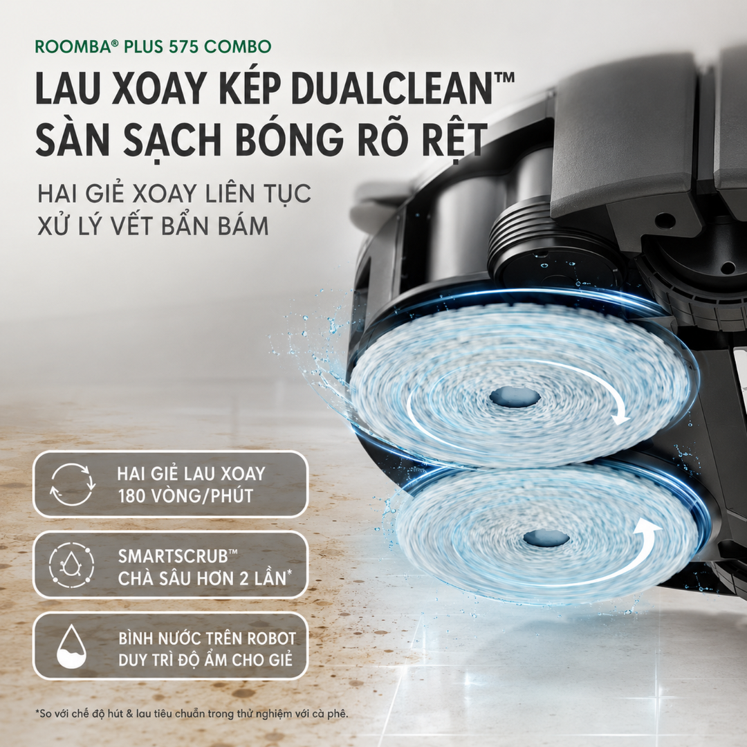 DualSpin™ 180 vòng/phút: hai giẻ xoay xử lý vết bẩn bám dính