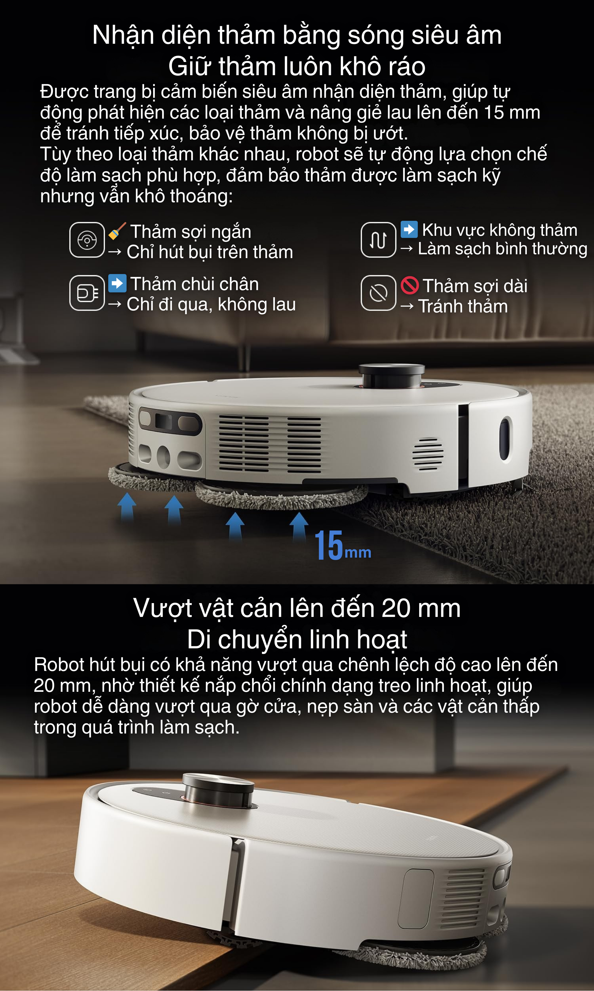 Xiaomi Vacuum 5 Pro - lau nhà thông minh, nhận diện thảm bằng sóng siêu âm