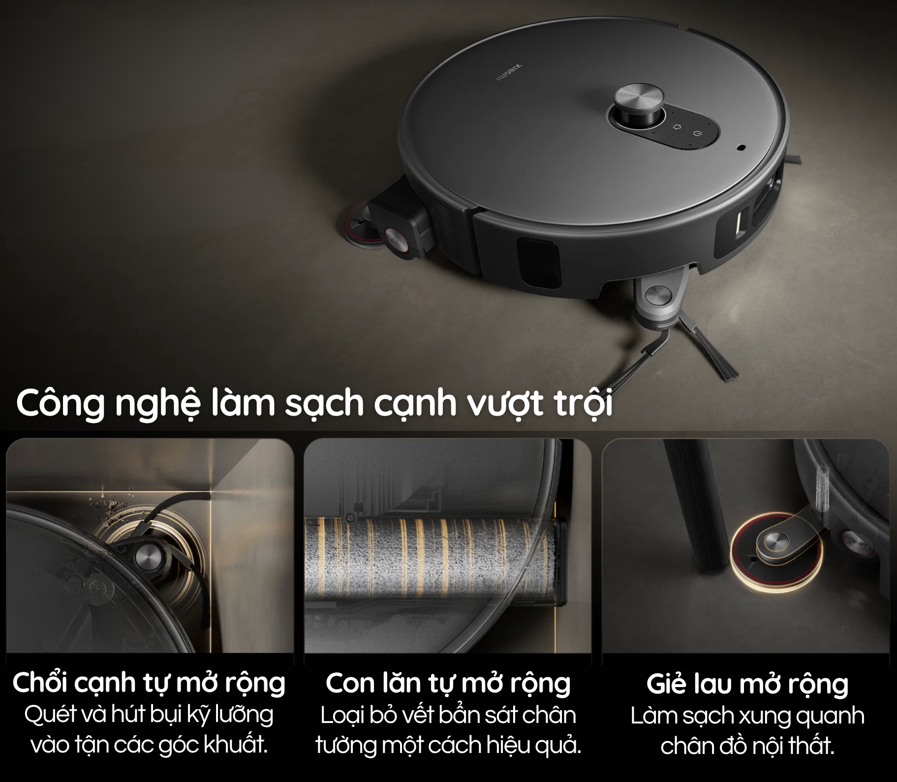 Ba cơ cấu vươn xử lý cạnh góc tường và chân đồ nội thất