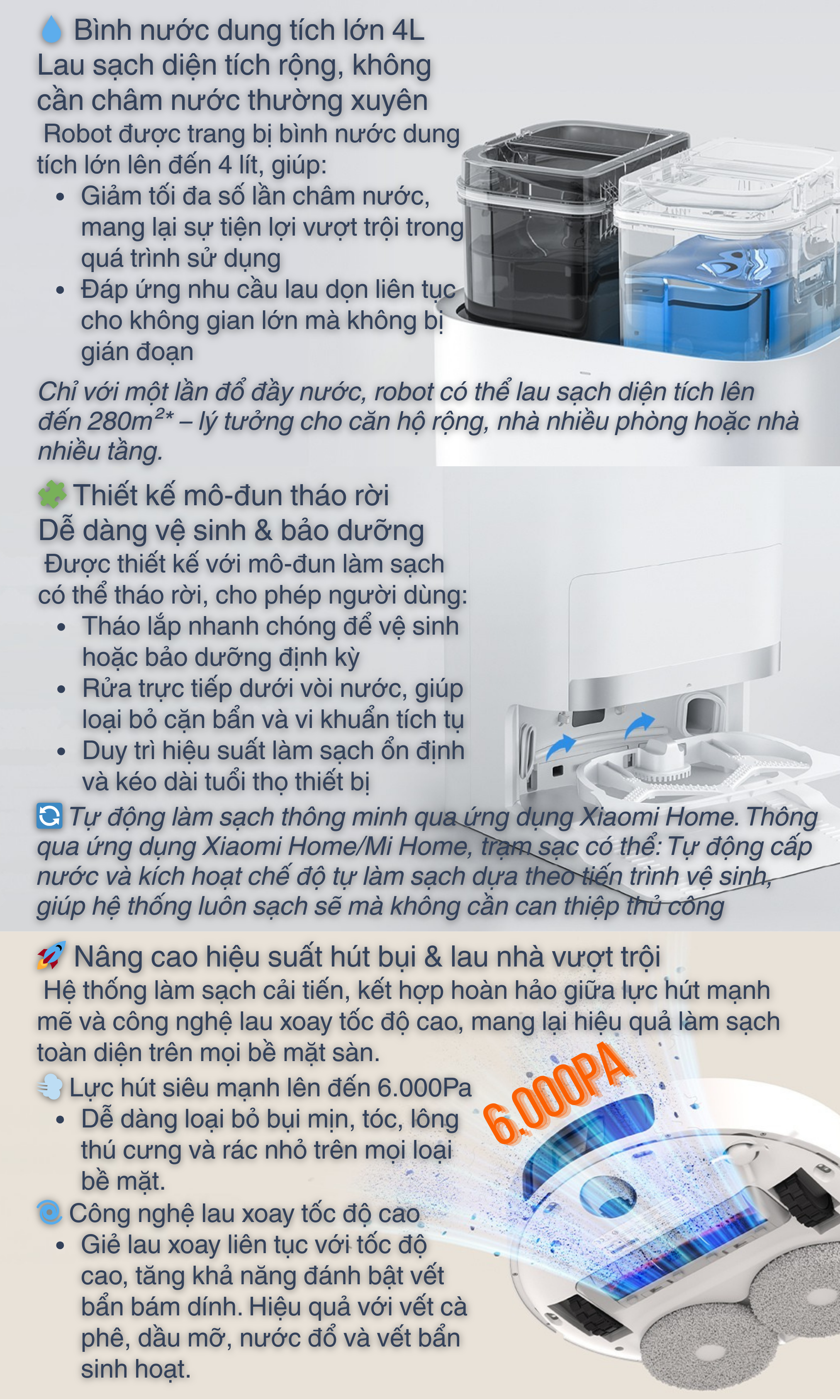 Nâng cao hiệu suất hút bụi & lau nhà vượt trội