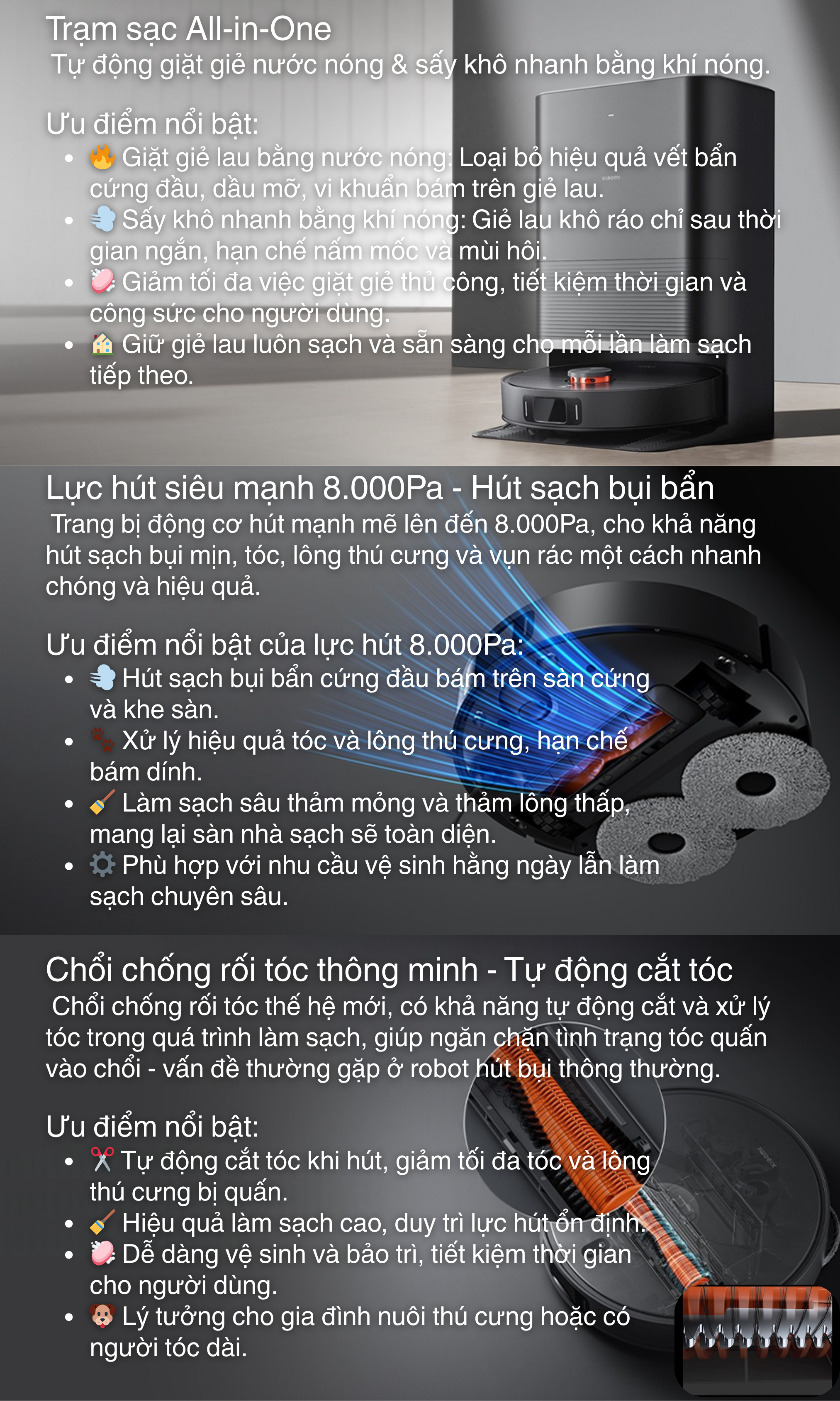 Trạm sạc All-in-One - Tự động giặt giẻ nước nóng & sấy khô nhanh bằng khí nóng.