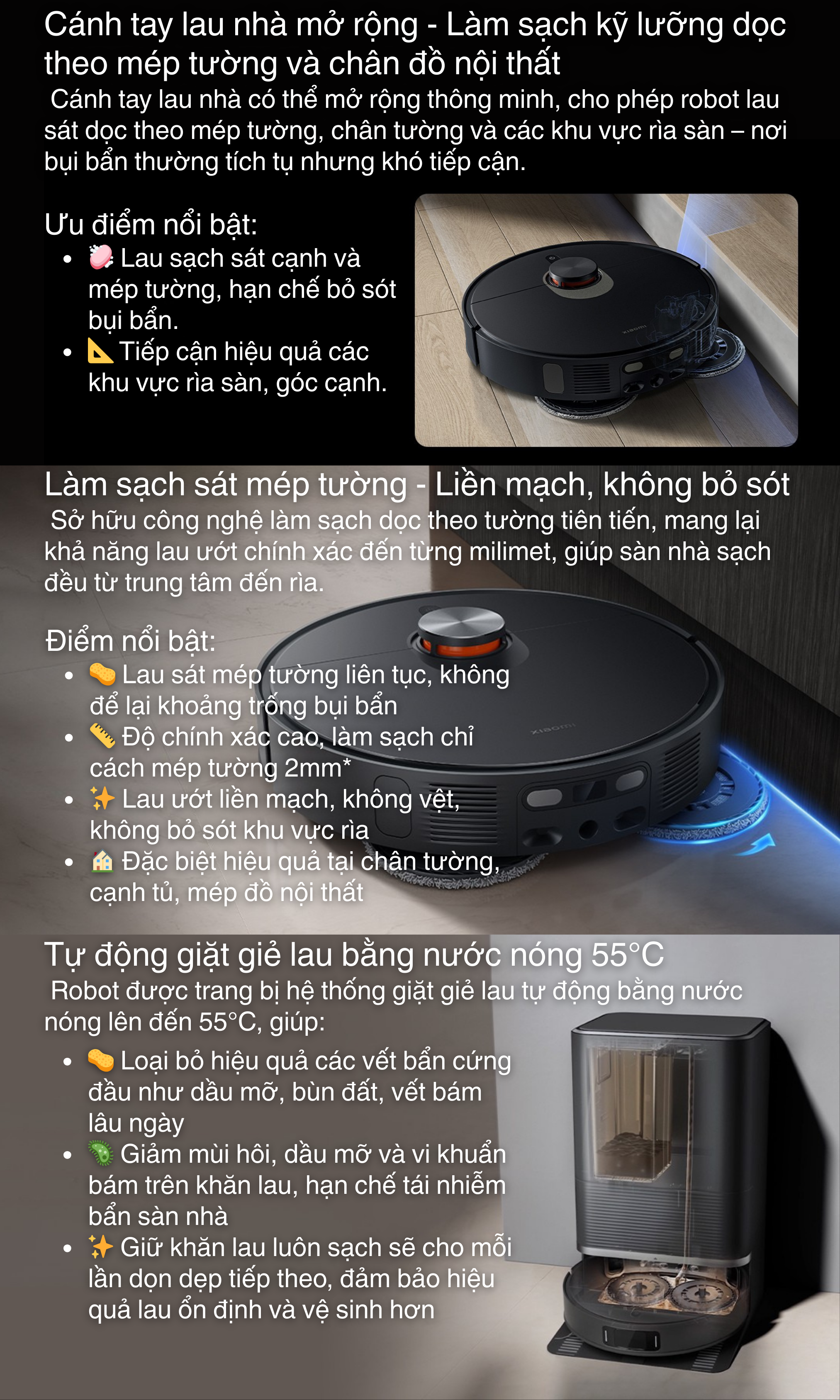 Cánh tay lau nhà mở rộng - Làm sạch kỹ lưỡng dọc theo mép tường và chân đồ nội thất