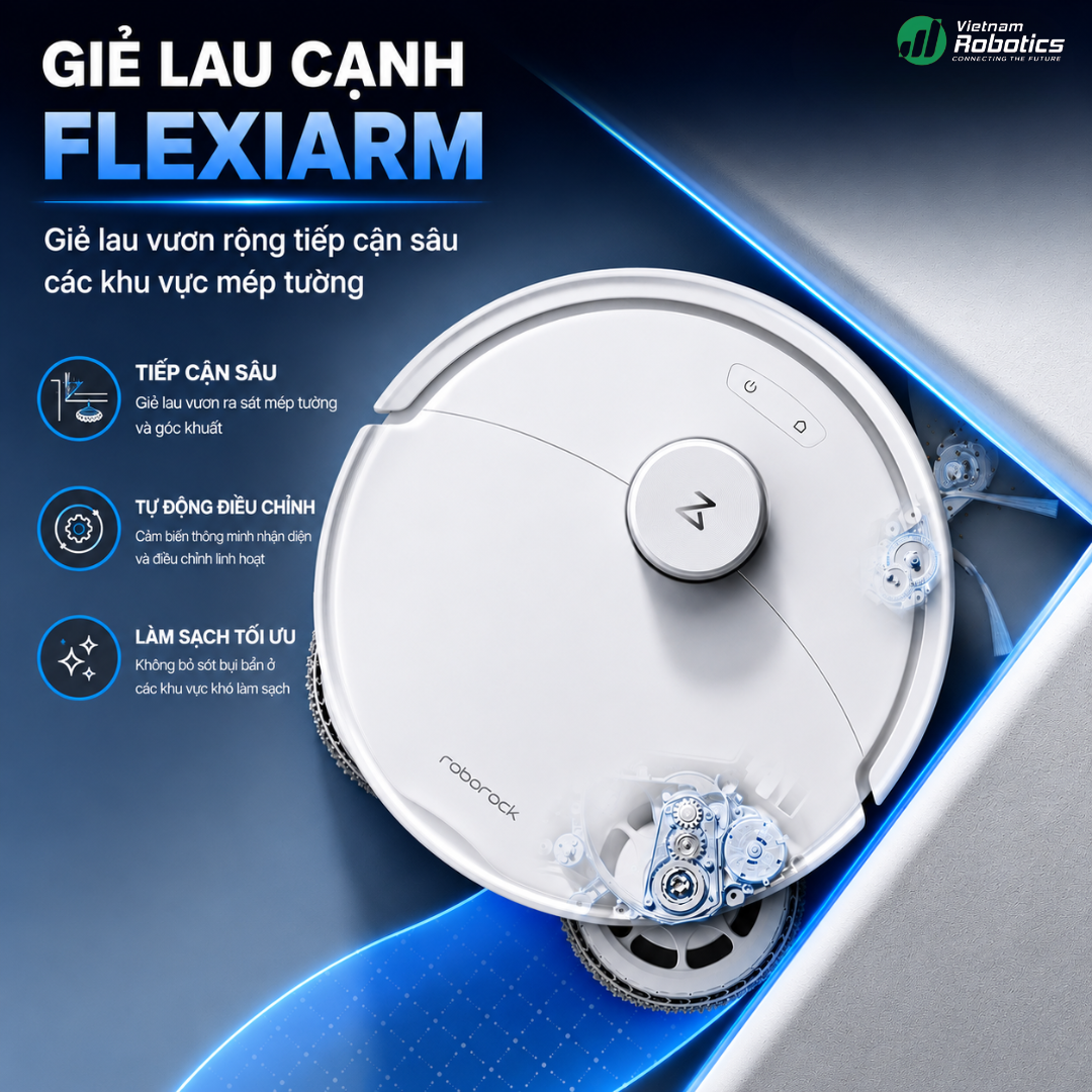 giẻ lau Giẻ lau FlexiArm™ tự động mở rộng khi tiếp cận mép tường