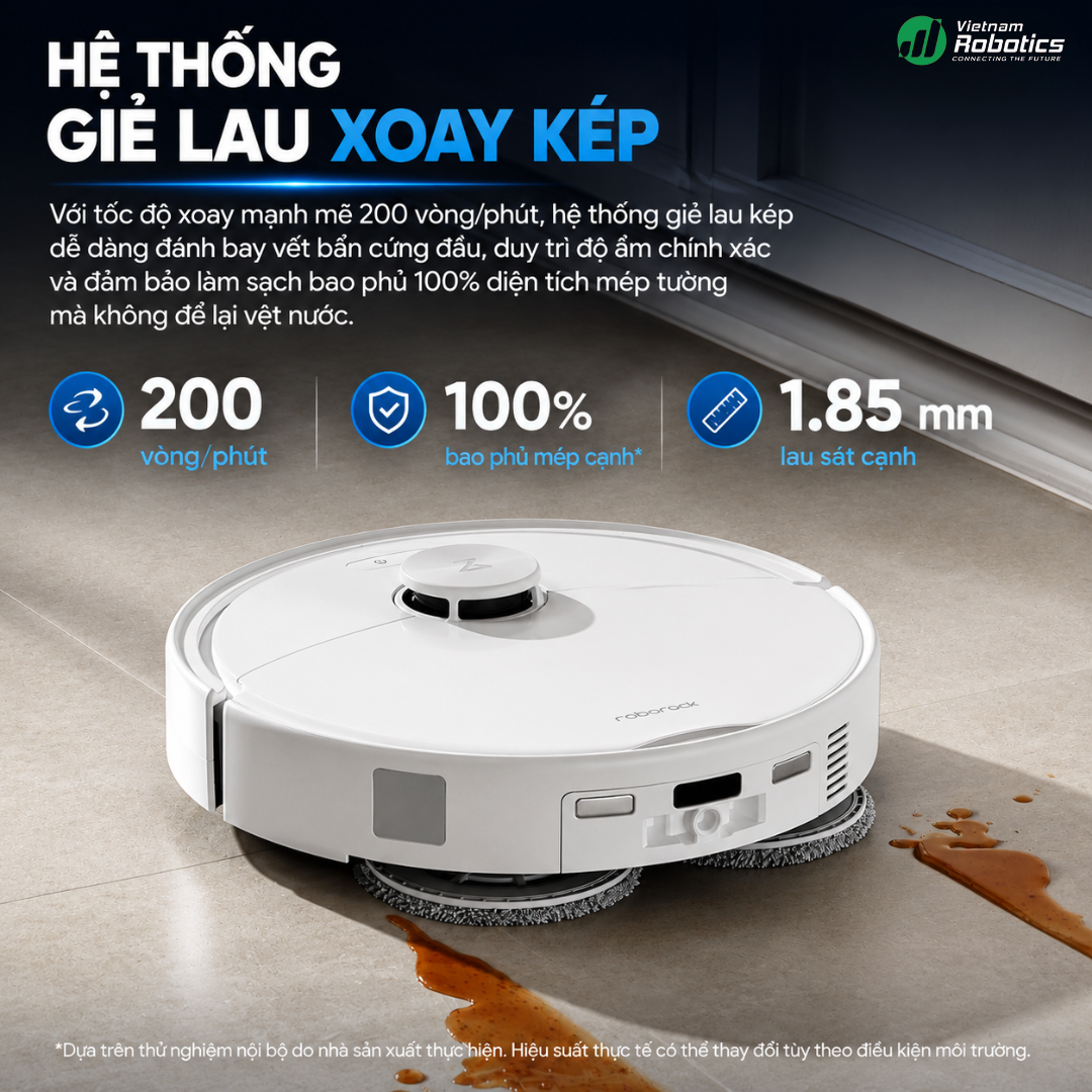 Hệ thống lau xoay kép 200 vòng/phút - Lau mạnh, sạch thật sự
