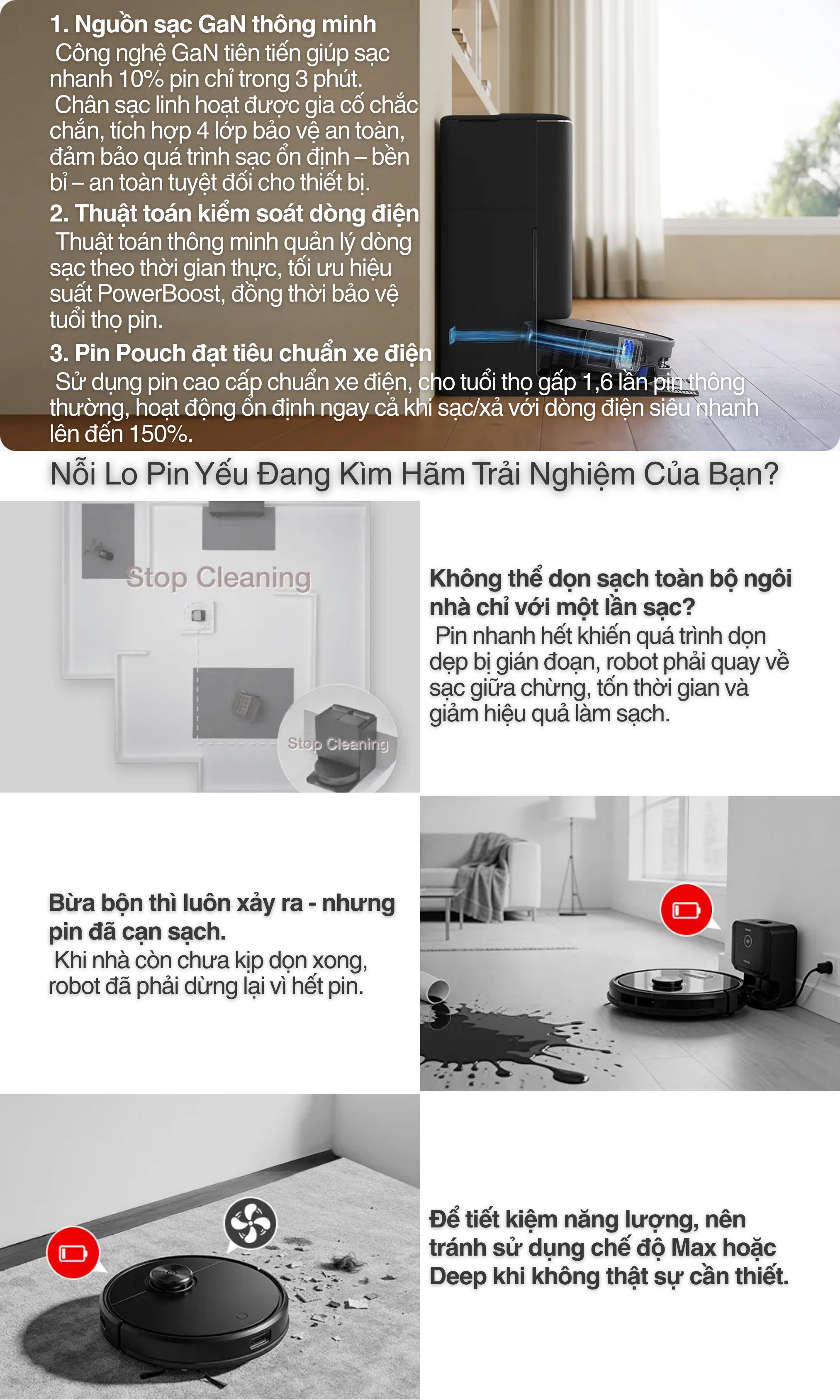 Sạc nhanh PowerBoost - sạc 3 phút phục hồi 10% pin trong khi giặt con lăn