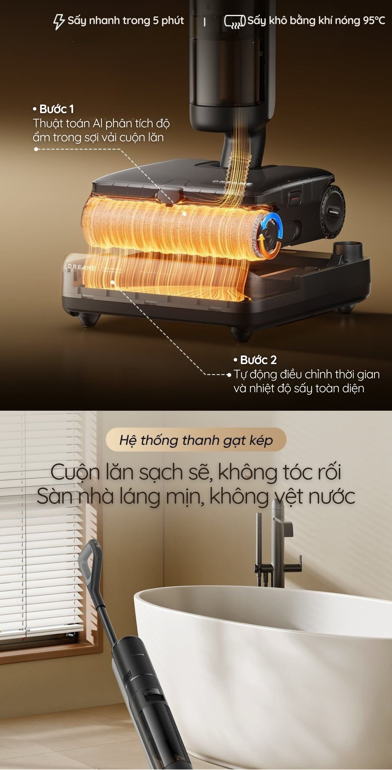 Cuộn lăn sạch sẽ, không tóc rối Sàn nhà láng mịn, không vệt nước