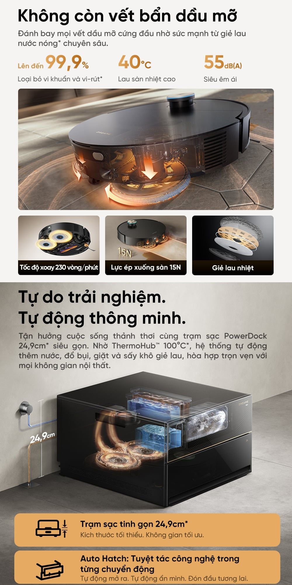 Dreame X60 Master - lau nhà bằng nước nóng, đánh bay vết bẩn dầu mỡ